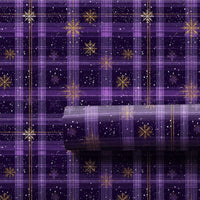 Gold Snowflake Holiday Gift Wrap, Purple Plaid Wrapping Paper, Tartan Winter Wrapping Paper, Elegant Christmas Gift Wrap Roll
