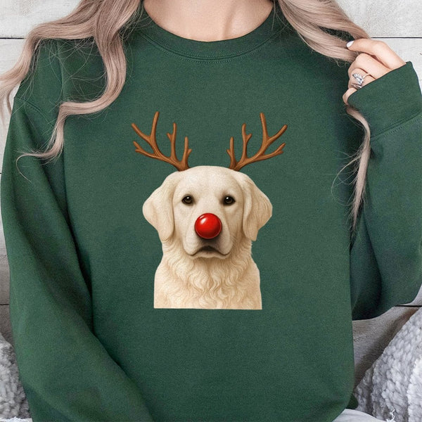 Reindeer Antlers Dog Sweatshirt, Christmas Golden Retriever Sweatshirt, Humorous Holiday Dog Lover Sweatshirt, Adorable Xmas 
