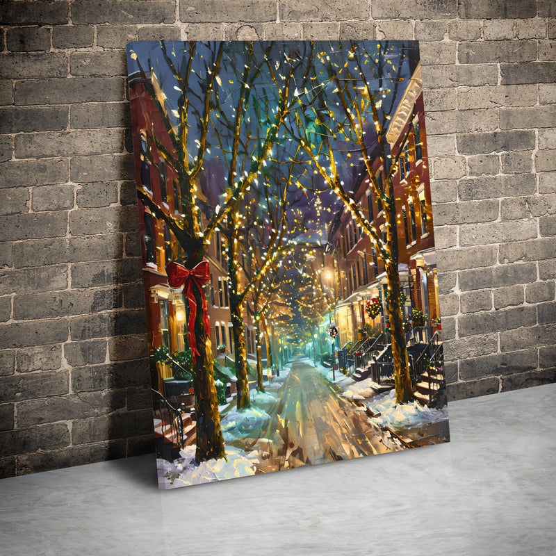 Winter Cityscape Canvas Wall Art, Christmas Street Canvas Print, Festive Night Canvas Art, Comfy Holiday Wall Decor, Christmas Home Present