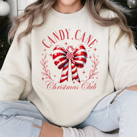 Holiday Ribbon Sweatshirt, Candy Cane Christmas Club Sweatshirt, Festive Winter Sweatshirt, Comfy Xmas Crewneck Sweater, Holiday Party Present
