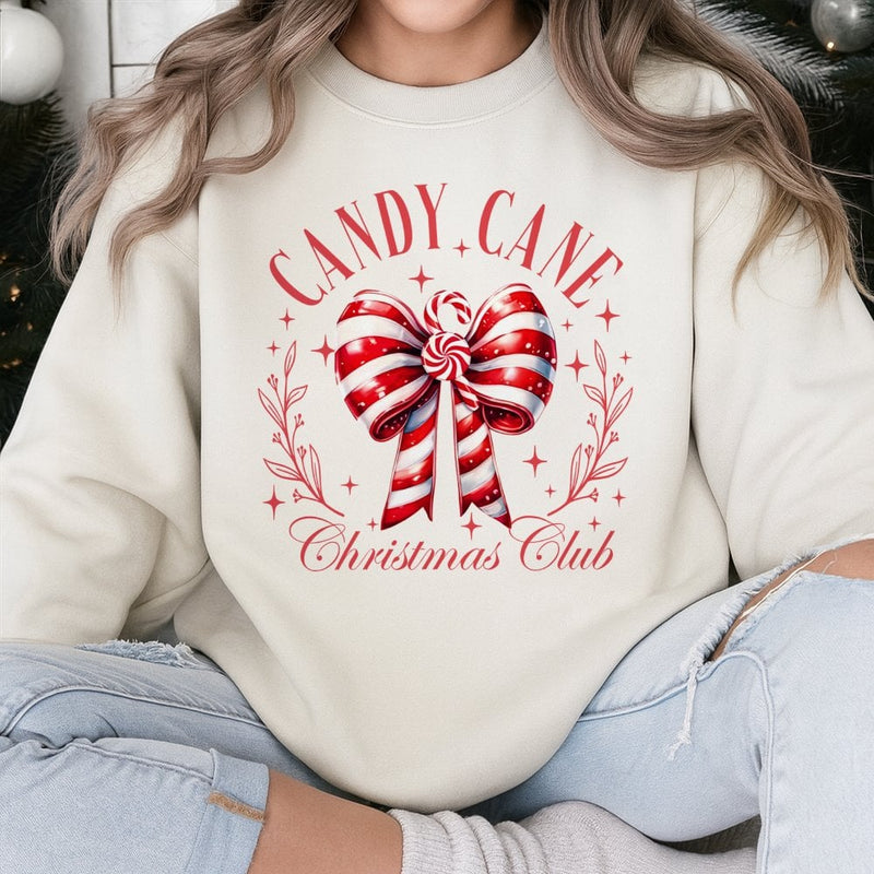 Holiday Ribbon Sweatshirt, Candy Cane Christmas Club Sweatshirt, Festive Winter Sweatshirt, Comfy Xmas Crewneck Sweater, Holiday Party Present