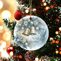 Winter Floral Holiday Ornament, Golden Bells Christmas Ornament, Elegant Merry Christmas Ceramic Ornament, Festive Tree Decor Ornament