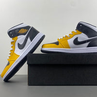 Mid Top Sneakers, White Black Yellow Colorway, Lace Up Design, Casual Gift for Sneaker Fans