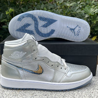High Top Golf Shoes, White Silver Colorway, Lace Up Design, Casual Gift for Shoe Lovers