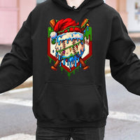 Christmas Baseball Hoodie, Santa Hat Drip Baseball Hoodie, Holiday Baseball Fan Sweatshirt, Winter Sports Hooded Sweatshirt, Ball Fan Present