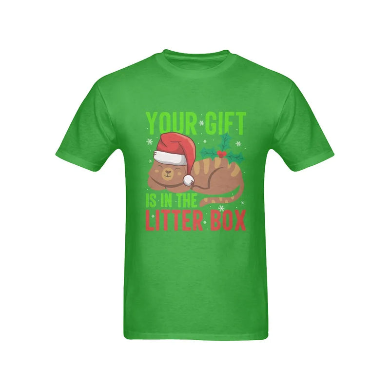 Humorous Holiday Cat Shirt, Your Present Is in the Litter Box Christmas Cat T-Shirt, Sarcastic Pet Graphic Tee, Humor Christmas Cat Lover Shirt
