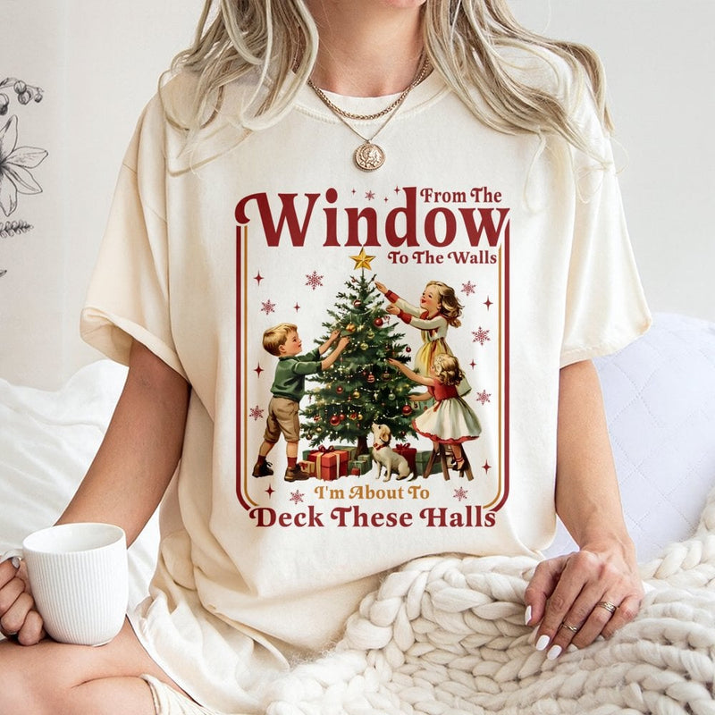 Humorous Retro Holiday Graphic Tee, Deck the Halls Christmas T-Shirt, Festive Xmas Party Shirt, Adorable Christmas Shirt, Holiday Present for Women
