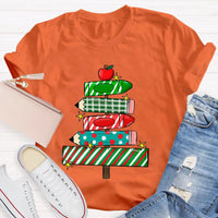 Festive Holiday Classroom Graphic Tee, Christmas Pencil Tree Teacher Shirt, Winter School Vacation T-Shirt, Xmas Teacher Present Shirt