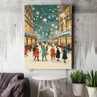 Winter City Street Canvas, Christmas Shopping Canvas Print, Snowy Holiday Street Wall Art, Festive Town Canvas, Holiday Home Decor Present