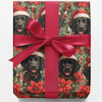 Santa Hat Dog Gift Wrap, Black Labrador Christmas Wrapping Paper, Holiday Lab Lover Wrapping Paper, Festive Pet Xmas Present Paper Roll