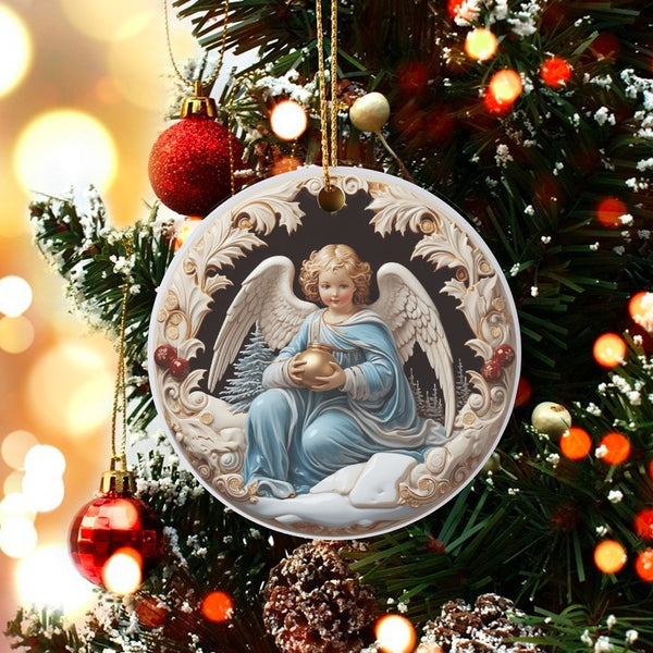 3D Relief Religious Ceramic Ornament, Vintage Angel Christmas Ornament, Christian Nativity Tree Keepsake, Sacred Holiday Deco