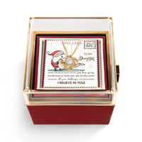 Santa Christmas Message Gift Box, Daughter Love Knot Necklace, CZ Crystal Pendant, Heartfelt Daughter Xmas Keepsake Jewelry Present