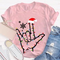 ASL Snowflake Holiday Lights Shirt, Sign Language Christmas T-Shirt, Deaf Community Graphic Tee, ASL Christmas Tee
