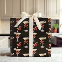 Candy Cane Cocktail Gift Wrap, Espresso Martini Christmas Wrapping Paper, Black Holiday Cocktail Wrapping Paper, Festive Party Gift Wrap