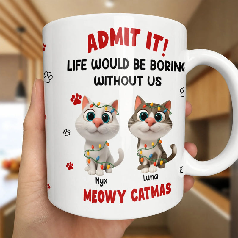 Humorous Christmas Cat Coffee Mug, Meowy Catmas Mug, Holiday Kitty Ceramic Mug, Adorable Festive Xmas Coffee Cup, Winter Pet Lover Holiday Present