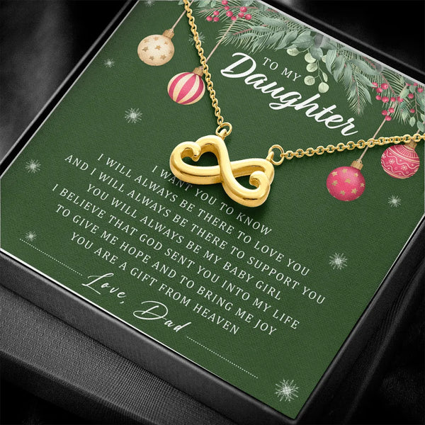 14k White Gold Finish Pendant Necklace, To My Daughter Christmas Infinity Heart Necklace, Holiday Card Keepsake Jewelry
