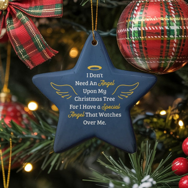 Loss of Loved One Star Ornament, Memorial Angel Wings Ornament, Ceramic Sympathy Keepsake, Remembrance Christmas Tree Ornamen
