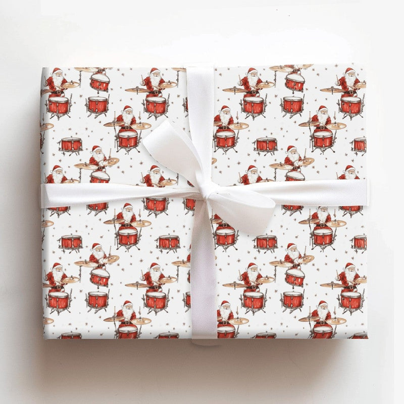 Watercolor Drummer Santa Claus Gift Wrap, Drumming Santa Wrapping Paper, Music Lover Holiday Paper, Christmas Present Wrapping Paper Roll