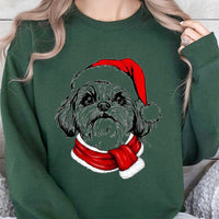 Festive Shih Tzu Holiday Crewneck, Santa Paws Christmas Dog Sweatshirt, Adorable Dog Lover Xmas Sweater, Winter Holiday Pullover Present