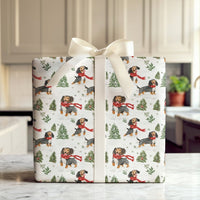 Winter Wiener Dog Wrapping Paper, Long Haired Dachshund Christmas Wrapping Paper, Holiday Puppy Wrapping Paper, Festive Gift Wrap Roll