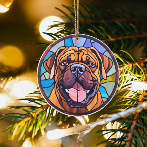 Stained Glass Dog Ornament, Dogue de Bordeaux Christmas Ornament, Ceramic Holiday Tree Ornament, Pet Keepsake Ornament, Dog L