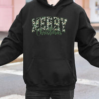 Military Camouflage Pattern Hooded Sweatshirt, Camo Merry Christmas Hoodie, Hunting Wife Holiday Pullover