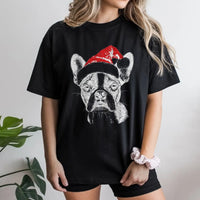 Santa Hat Frenchie Shirt, Boston Terrier Christmas T-Shirt, Adorable Holiday Dog Graphic Tee, Festive Puppy T-Shirt, Xmas Present for Dog Lovers