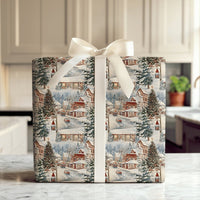Snowy Town Storefronts Holiday Gift Wrap, Vintage Christmas Village Wrapping Paper, Nostalgic Xmas Wrapping Paper, Festive Winter Gift Wrap
