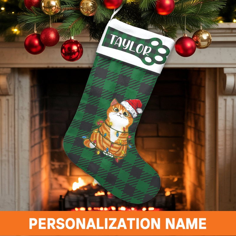 Ginger Kitty Santa Hat Stocking, Personalized Cat Christmas Stocking, Custom Holiday Christmas Stocking, Xmas Decor Present for Cat Lovers