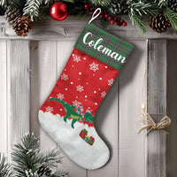 Red T-Rex Holiday Stocking, Personalized Dinosaur Christmas Stocking, Custom Name Dino Xmas Stocking, Adorable Kids Fireplace Mantle Decor