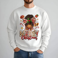 African American Holiday Sweatshirt, Afrocentric Merry Christmas Sweatshirt, Melanin Queen Plaid Bow Sweater, Black Woman Xmas Crewneck Present