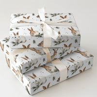 Adorable Winter Bunny Gift Wrap, Watercolor Rabbit Wrapping Paper, Pine Sprig Holiday Wrapping Paper, Nature Lover Christmas Present Wrap Roll