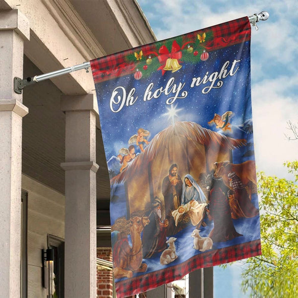 Buffalo Plaid Christmas House Flag, Oh Holy Night Nativity House Flag, Religious Holiday Banner, Double Sided Xmas Yard Decor