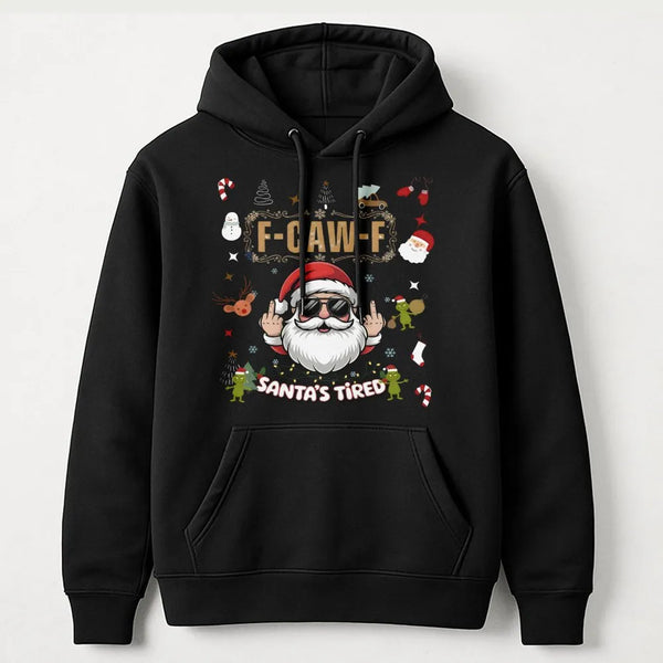 Humorous Middle Finger Christmas Hoodie, Santa's Tired Hoodie, Sarcastic Xmas Hooded Sweatshirt, Holiday Graphic Hoodie, Adul