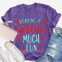 Snowflake Book Lover Holiday Shirt, Reading Snow Much Fun Christmas T-Shirt, Adorable Bookworm Graphic Tee, Winter Reader Xmas Present Shirt