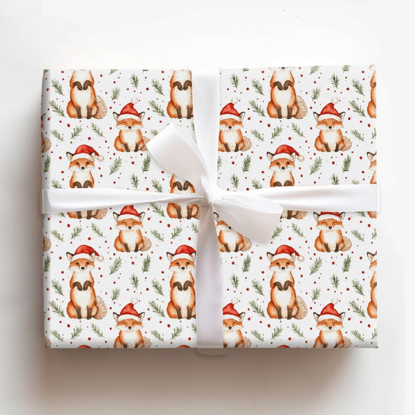 Santa Hat Animal Gift Wrap, Christmas Fox Wrapping Paper, Adorable Woodland Fox Wrapping Paper, Holiday Gift Wrap, Winter For