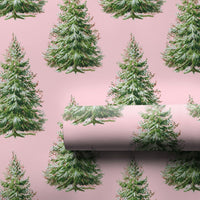 Modern Pastel Holiday Gift Wrap, Pink Christmas Tree Wrapping Paper, Watercolor Pine Tree Wrapping Paper, Adorable Aesthetic Gift Wrapping Paper
