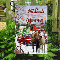 Winter Farmhouse Holiday Yard Flag, All Hearts Come Home for Christmas Horse Garden Flag, Rustic Equestrian Lawn Flag, Horse Lover Present