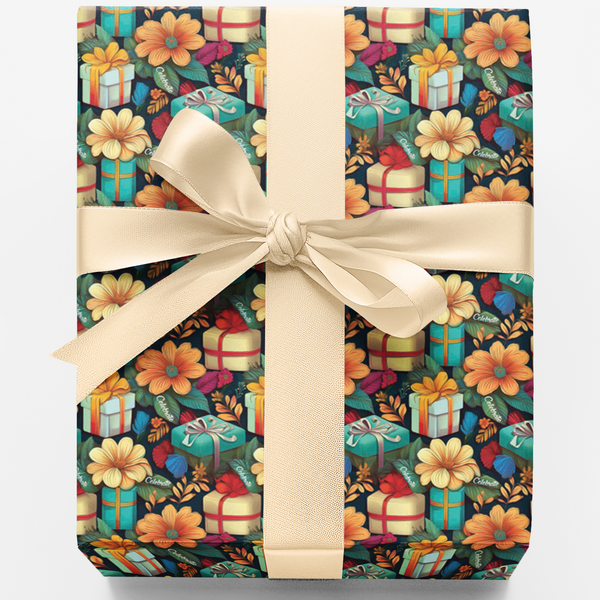 Festive Holiday Gift Wrap, Floral Gift Wrapping Paper, Botanical Birthday Wrapping Paper, Christmas Present Wrap, Elegant Flo