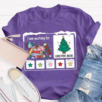 Stars and Christmas Tree Graphic Tee, Working for Christmas Break Shirt, Humorous Teacher Holiday T-Shirt, Christmas Break Present Shirt