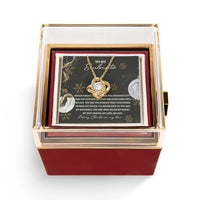 Rotating Rose Box Pendant Necklace, Soulmate Love Knot Necklace, Sparkling CZ Crystal Knot Necklace, Romantic Christmas Present for Her