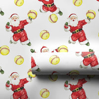 Sports Santa Holiday Gift Wrap Roll, Pitching Santa Softball Christmas Wrapping Paper, Fastpitch Present Paper, Athlete Gift Wrap