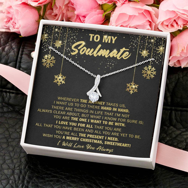 Cubic Zirconia Ribbon Pendant, Soulmate Alluring Beauty Necklace, 14k White Gold Over Stainless Steel Jewelry, Christmas Pres