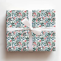 Botanical Christmas Gift Wrap, Watercolor Holly Berry Wrapping Paper, Winter Greenery Present Wrap, Festive Holiday Wrapping Paper Roll