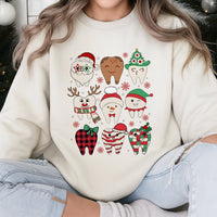 Adorable Festive Teeth Graphic Crewneck, Dentist Christmas Sweatshirt, Humorous Dental Office Holiday Pullover, Hygienist Xmas Sweater