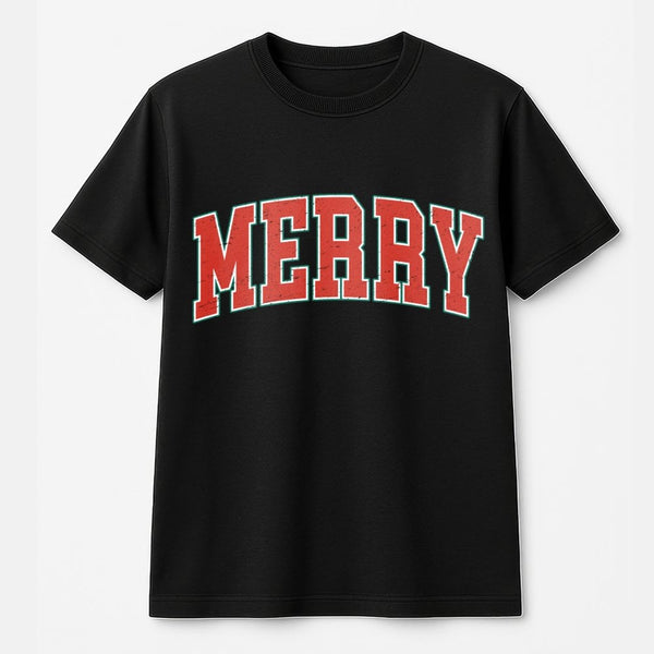 Retro Merry Christmas T-Shirt, Varsity Merry Christmas Shirt, Vintage Holiday Graphic Tee, Festive Christmas Crewneck Tee, Xm