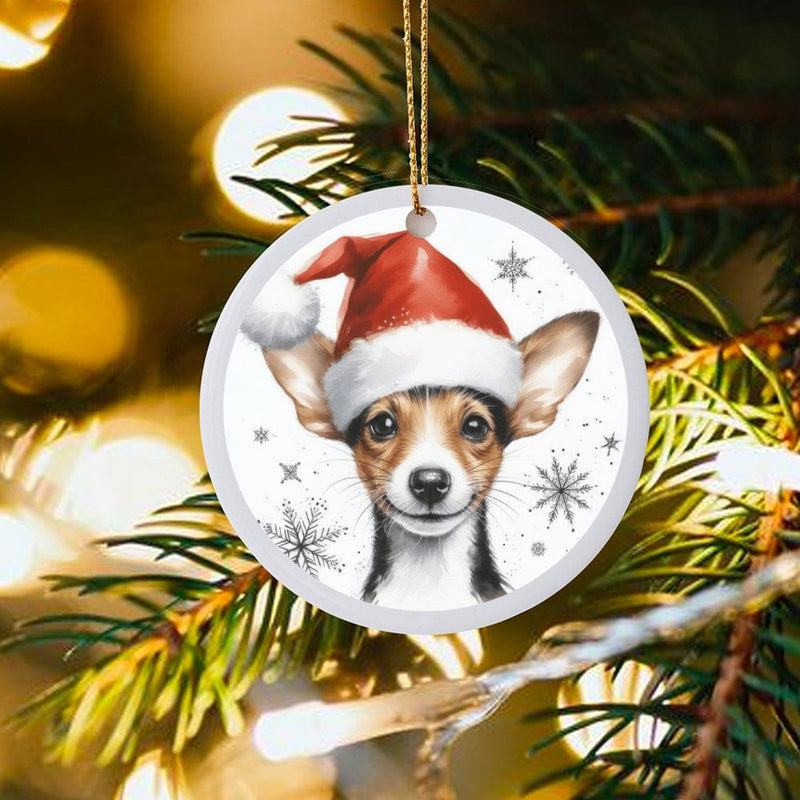 Adorable Santa Hat Dog Ceramic Ornament, Chihuahua Christmas Ornament, Festive Puppy Tree Ornament, Dog Lover Holiday Decor Keepsake Present