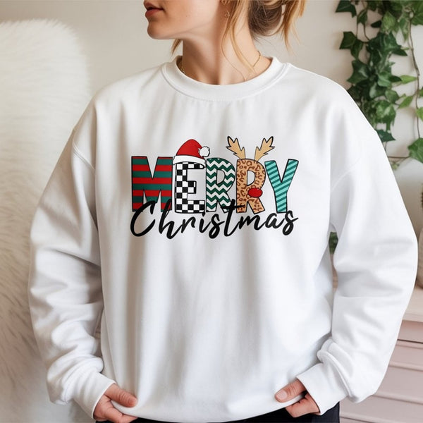 Festive Plaid Leopard Holiday Sweater, Merry Christmas Sweatshirt, Adorable Buffalo Plaid Crewneck, Comfy Winter Christmas Gr