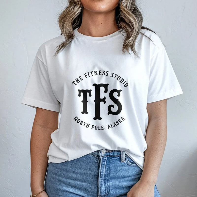 Humorous Christmas Gym Workout Tee, Fitness Studio North Pole Alaska T-Shirt, Vintage Monogram Weightlifter Shirt, Holiday Fitness Present