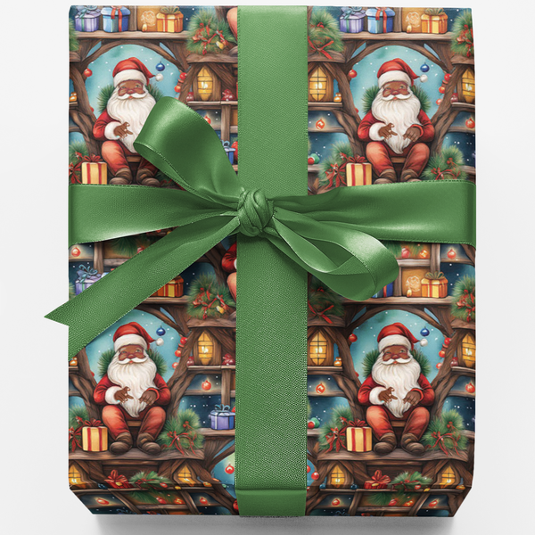 Treehouse Holiday Gift Wrap, Santa Tree Fort Christmas Wrapping Paper, Santa Clubhouse Wrapping Paper, Festive Xmas Gift Wrap